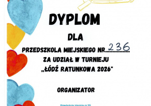 dyplom za udział w turnieju "Łódź Ratunkowa 2026"